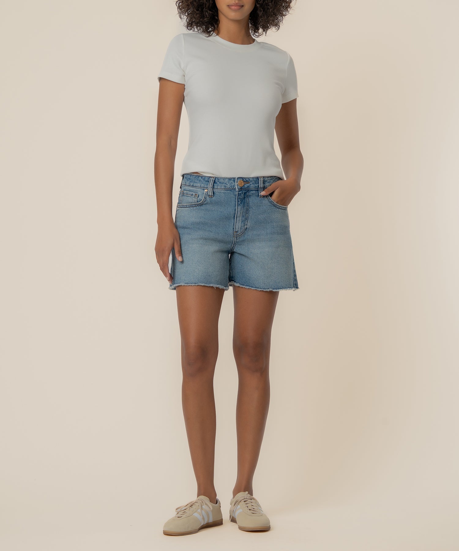 Light Blue Raw Hem Denim Short