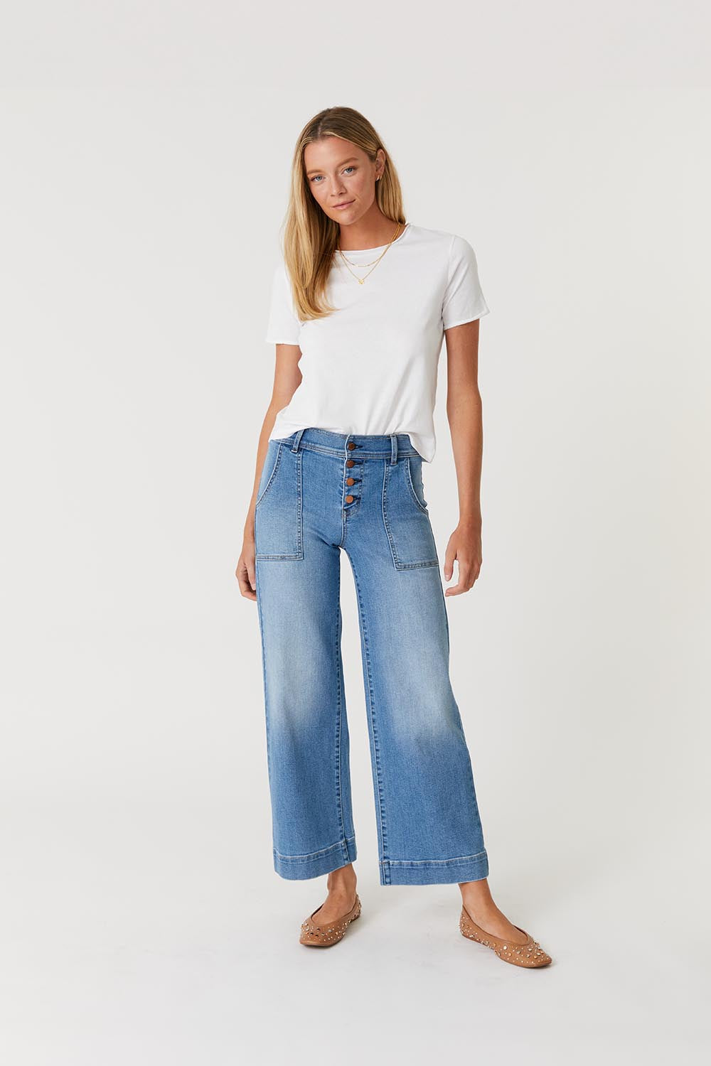 Level99 Wide Leg Front Button Jeans