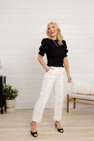 Mac and Me 3/4 Sleeve Smocked Detail Top in Black