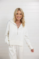 Mac and Me Ivory Quarter Zip Cotton Blend Sweatshirt