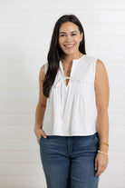 Mac and Me Pleated Tie Front Sleeveless Blouse in White