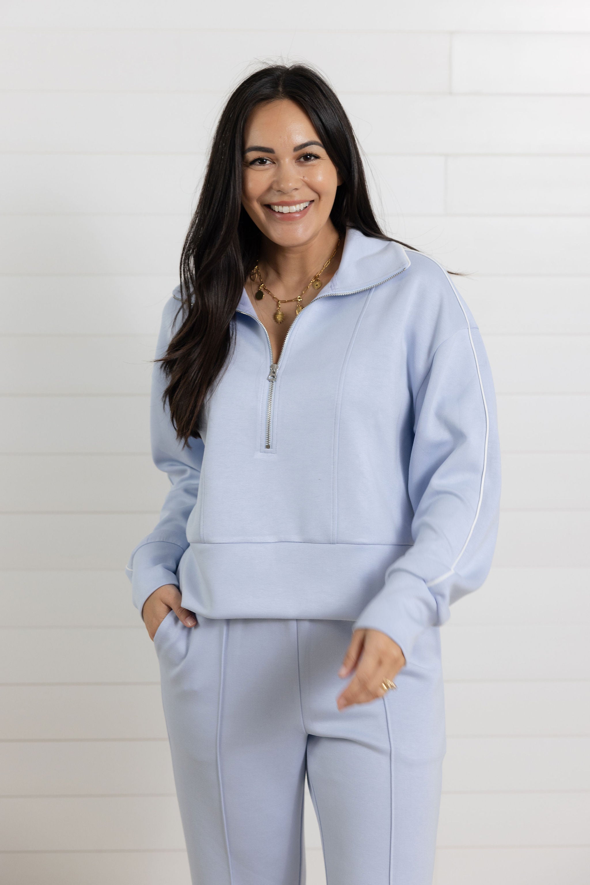 Mac and Me Quarter Zip Sweatshirt in Light Blue