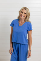 Mac and Me Boxy V-Neck Tee in Blue