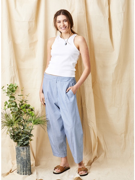Blue Striped Cotton Pants