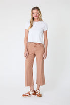 Level99 tan mocha mousse crop wide leg linen blend trousers