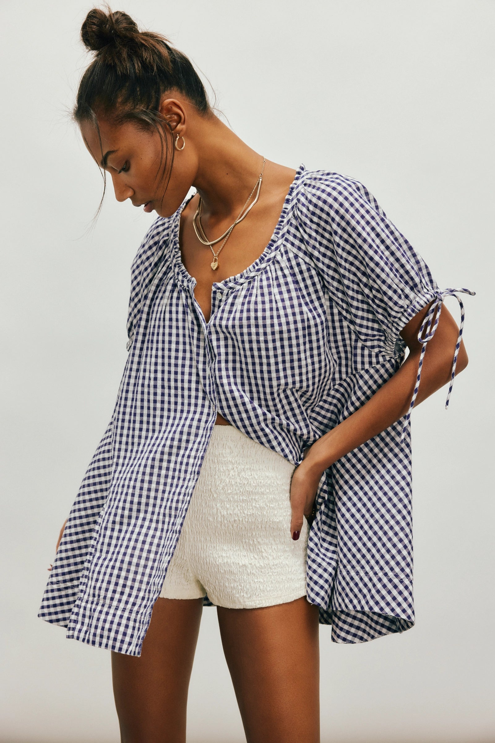 Free People navy gingham tunic