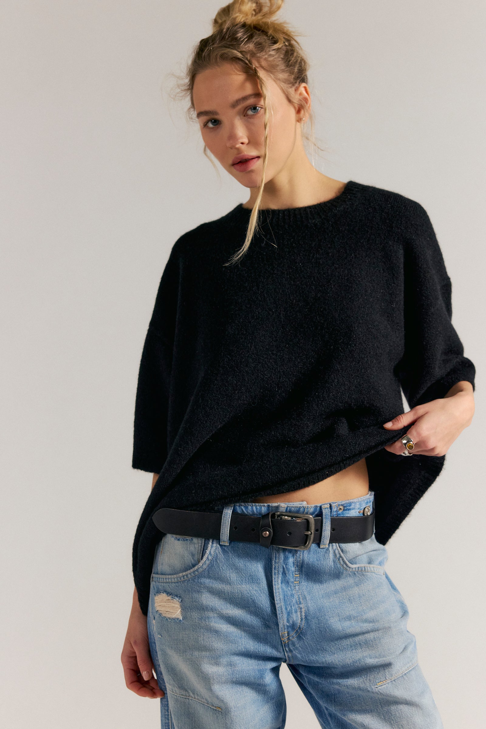 Free People Margot Sweater Tee - Black