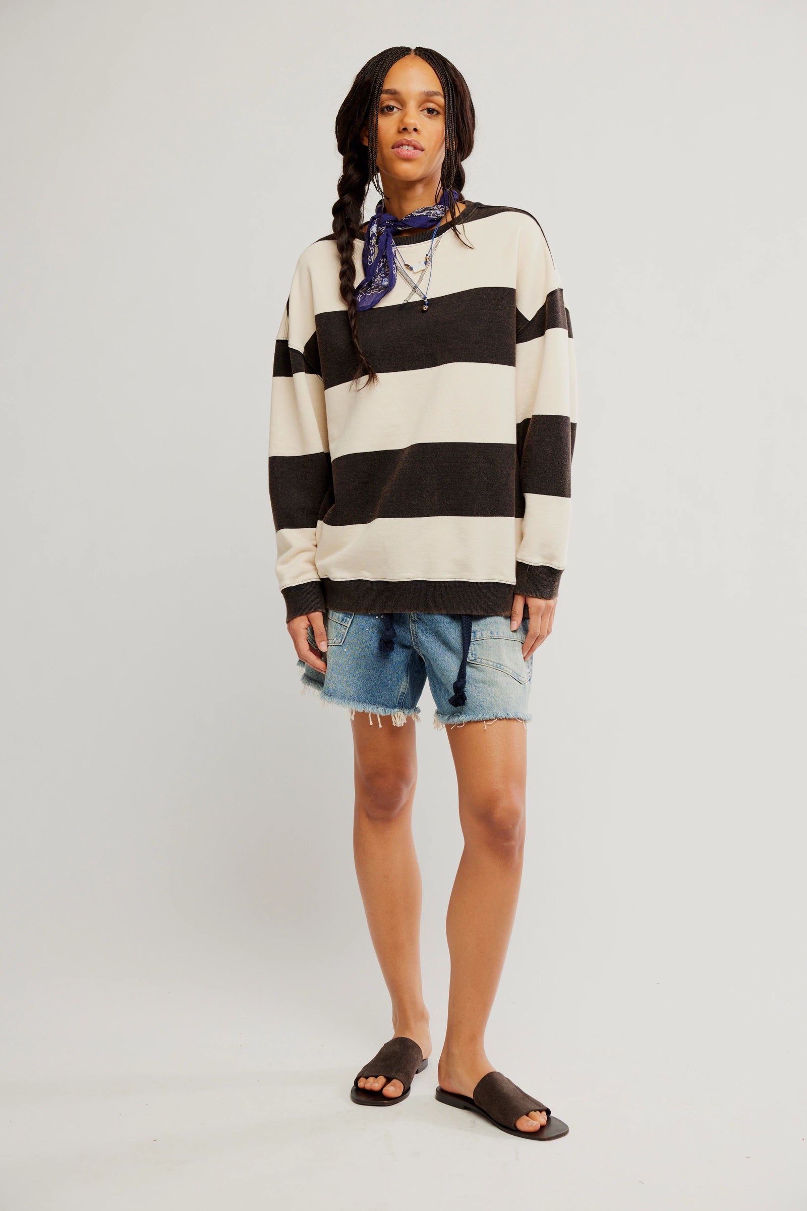 Free People Classic Stripe Crew Wide in Black Combo