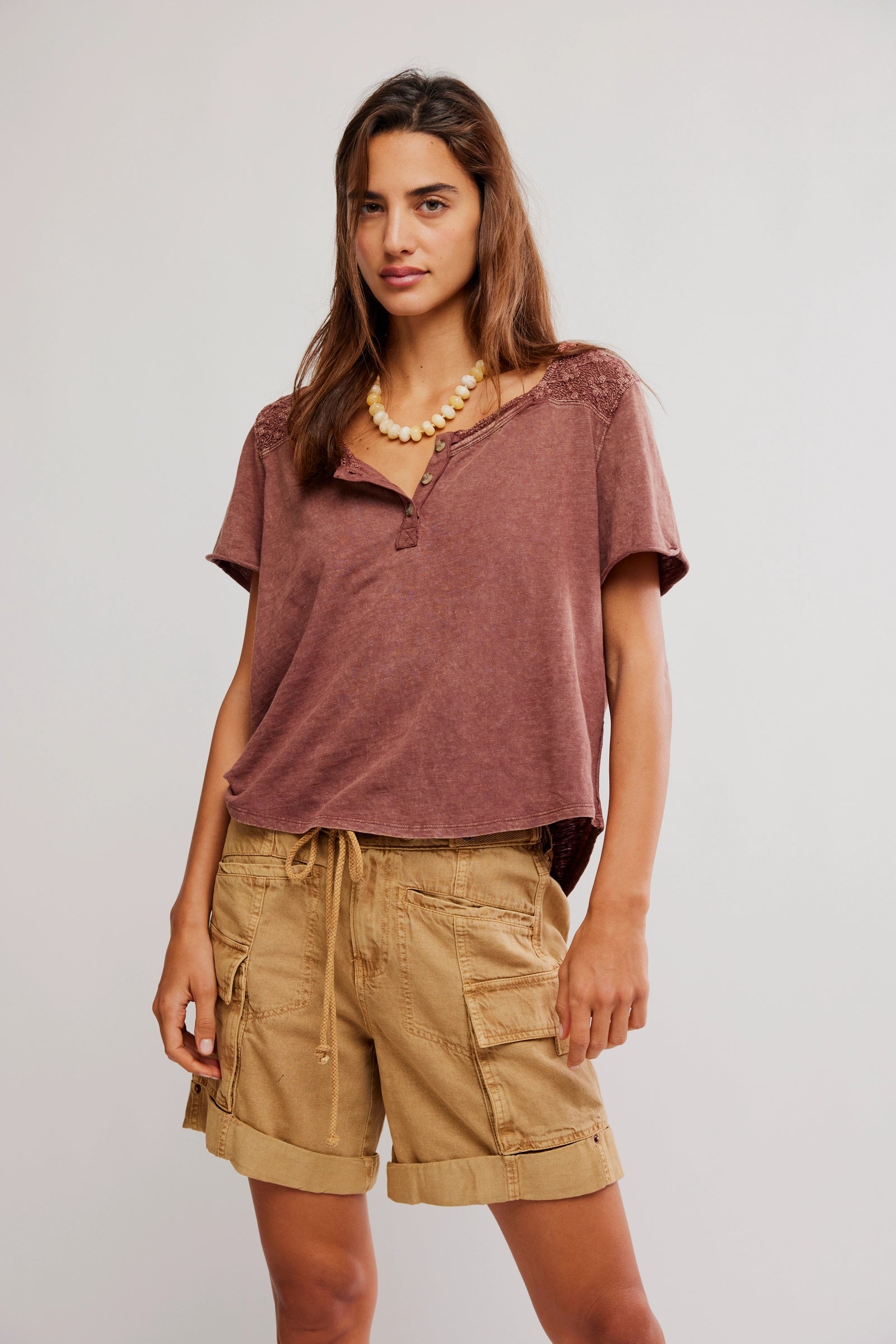 mauve red short sleeve henley top