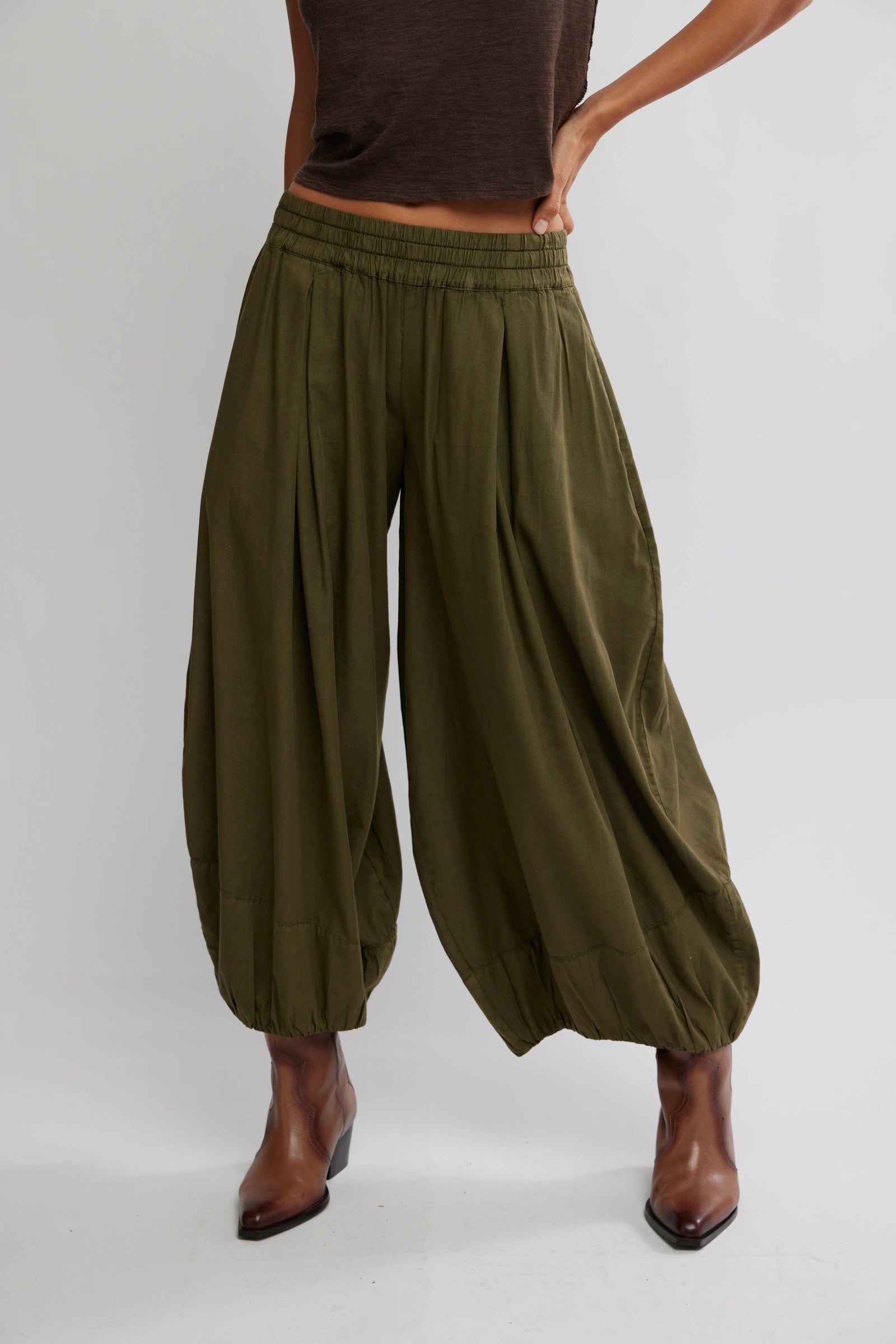 Free People Green Elastic Waist Balloon Pants