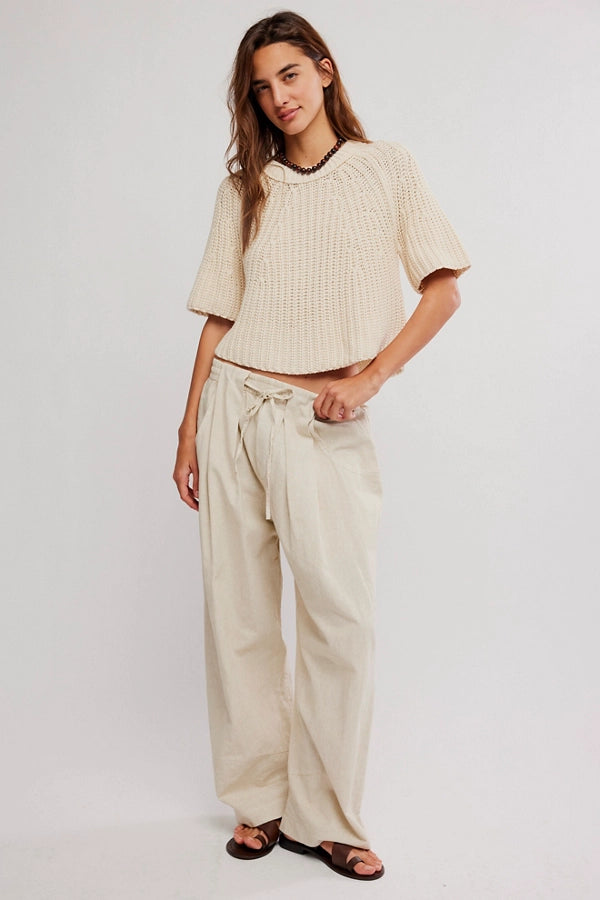 Beige Wide Leg Casual Pants