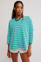Free People 2 Sense Striped Long Sleeve Tee - Blue Combo