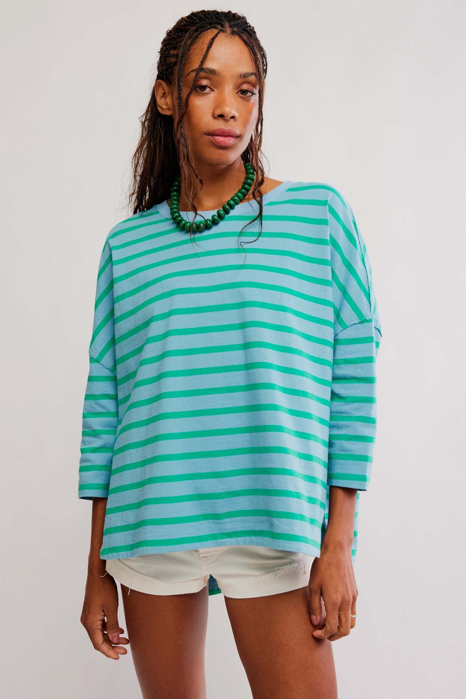 Free People 2 Sense Striped Long Sleeve Tee - Blue Combo