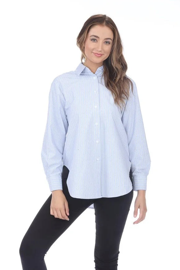Rain + Rose Alva Shirt in As Sample Blue Pinstripes