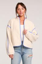 Cream Jacket with Blue Trim