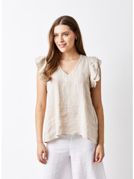 Beige Top with ruffled sleeves