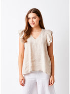 Beige Top with ruffled sleeves
