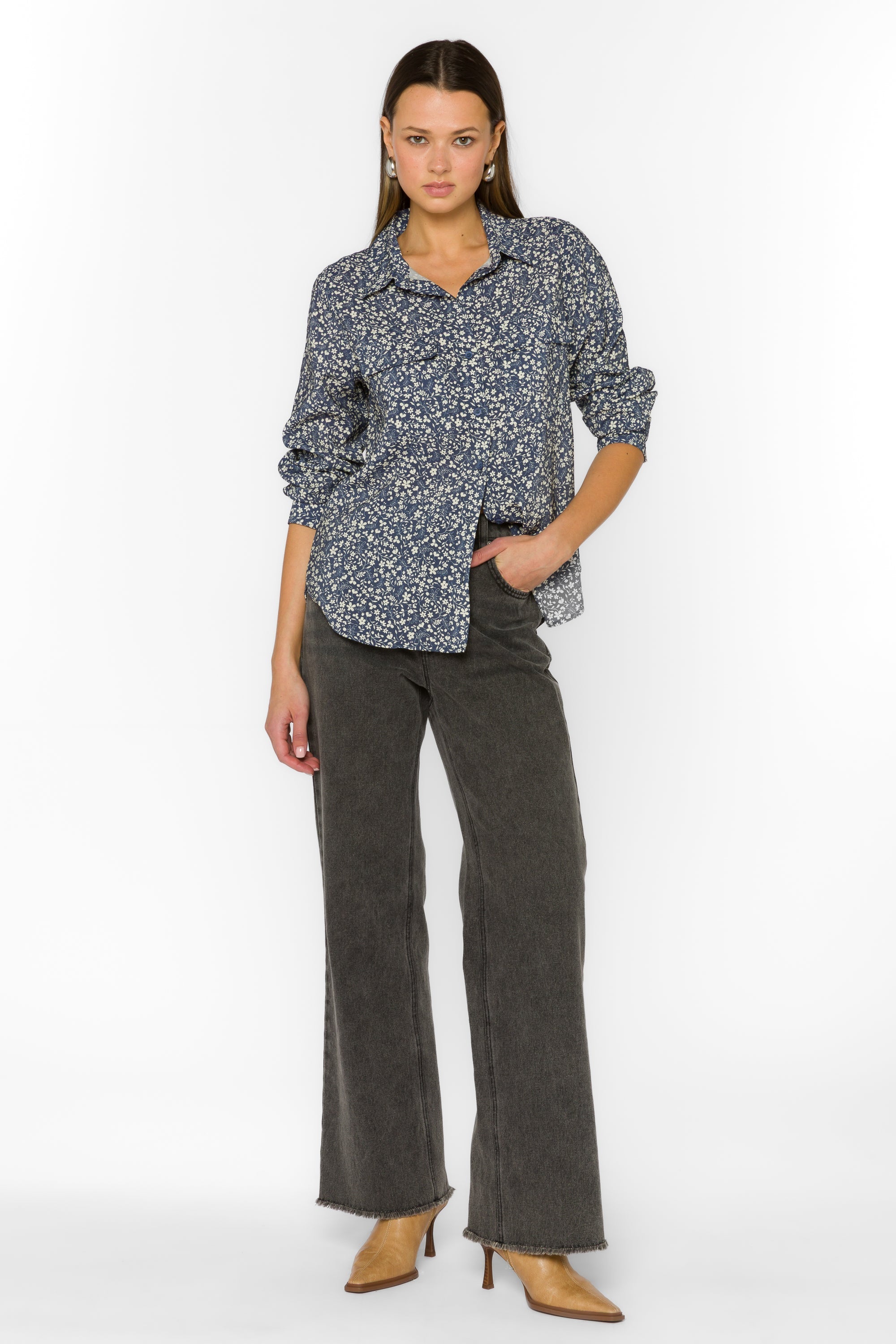 Velvet Heart Navy Long Sleeve Button Up Floral Shirt