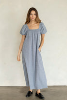 Linda Gingham Puff Sleeve Maxi Dress in Black