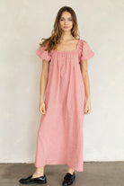 Linda Gingham Puff Sleeve Maxi Dress in Red