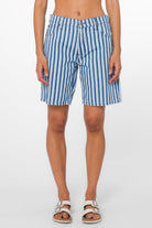 Blue and White Stripe Velvet Heart Denim Shorts