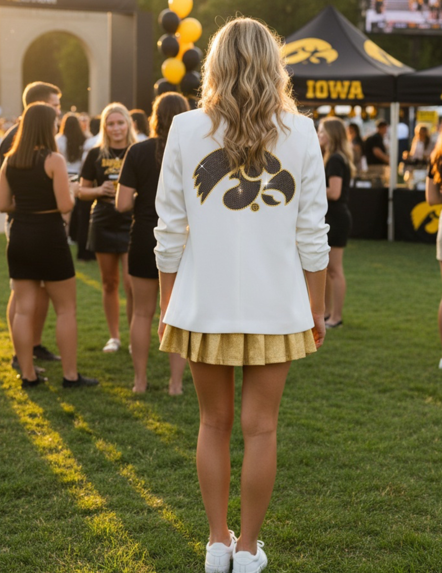 University of Iowa White Ruched Sleeve Blazer