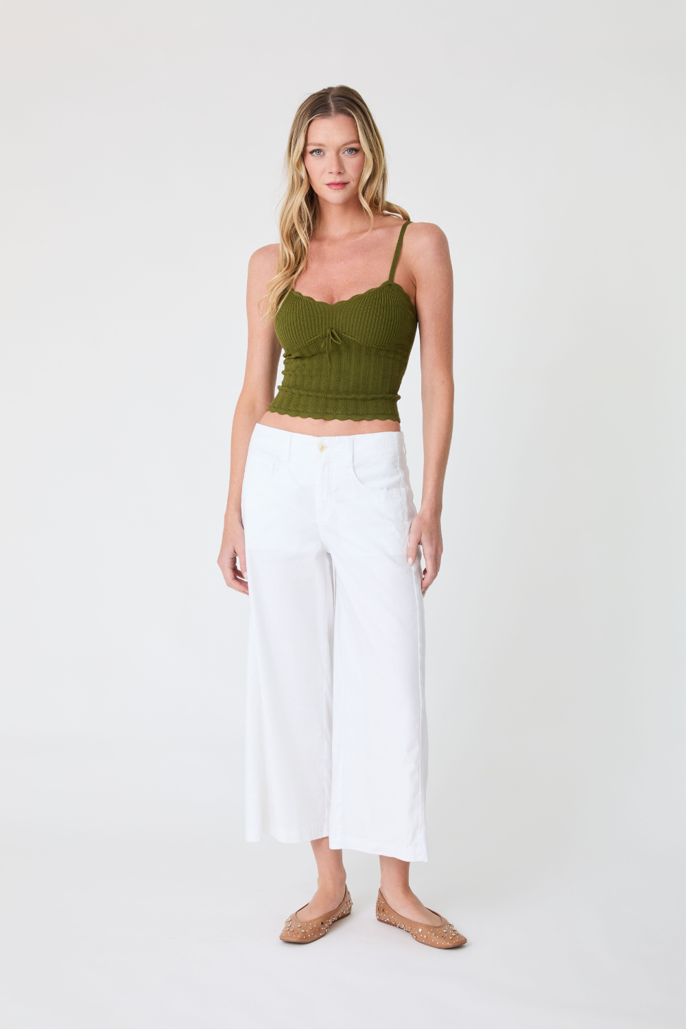 Level99 white Aurora wide leg crop linen trousers