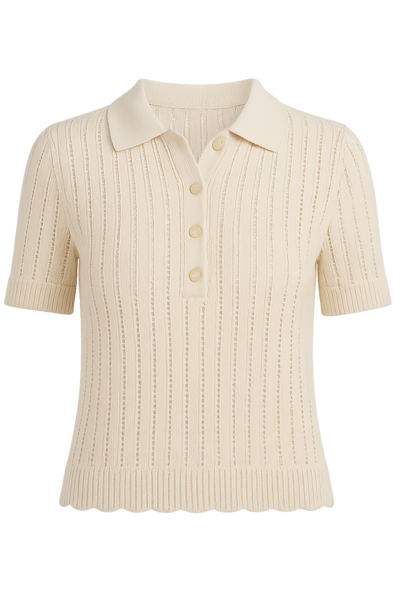 Another Love Beige ribbed knit polo shirt 