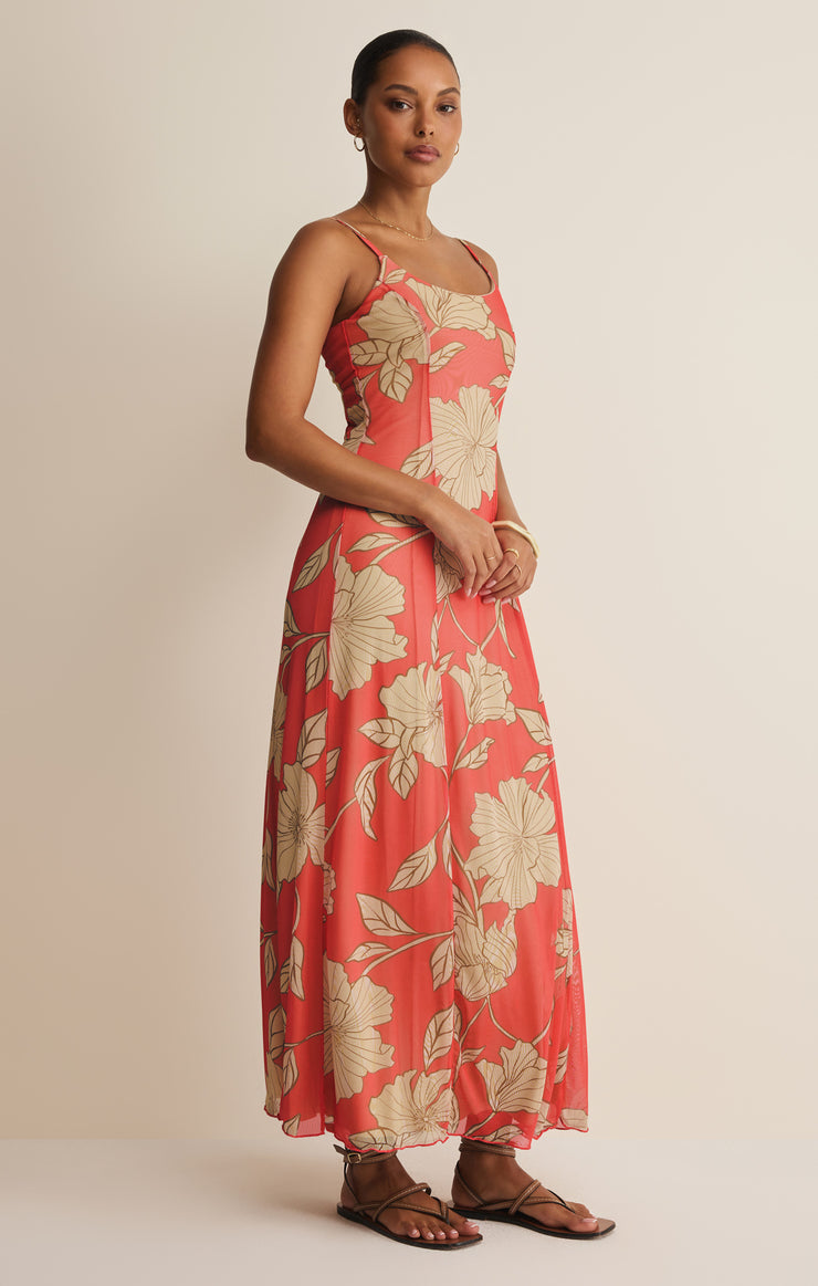Z SUPPLY Charisma Bloom Midi Dress in Gelato Pink with Beige Flowers