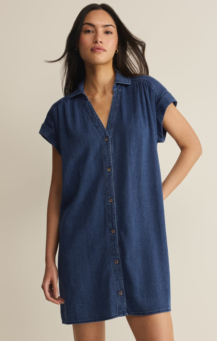 Z SUPPLY denim blue button up twill mini dress