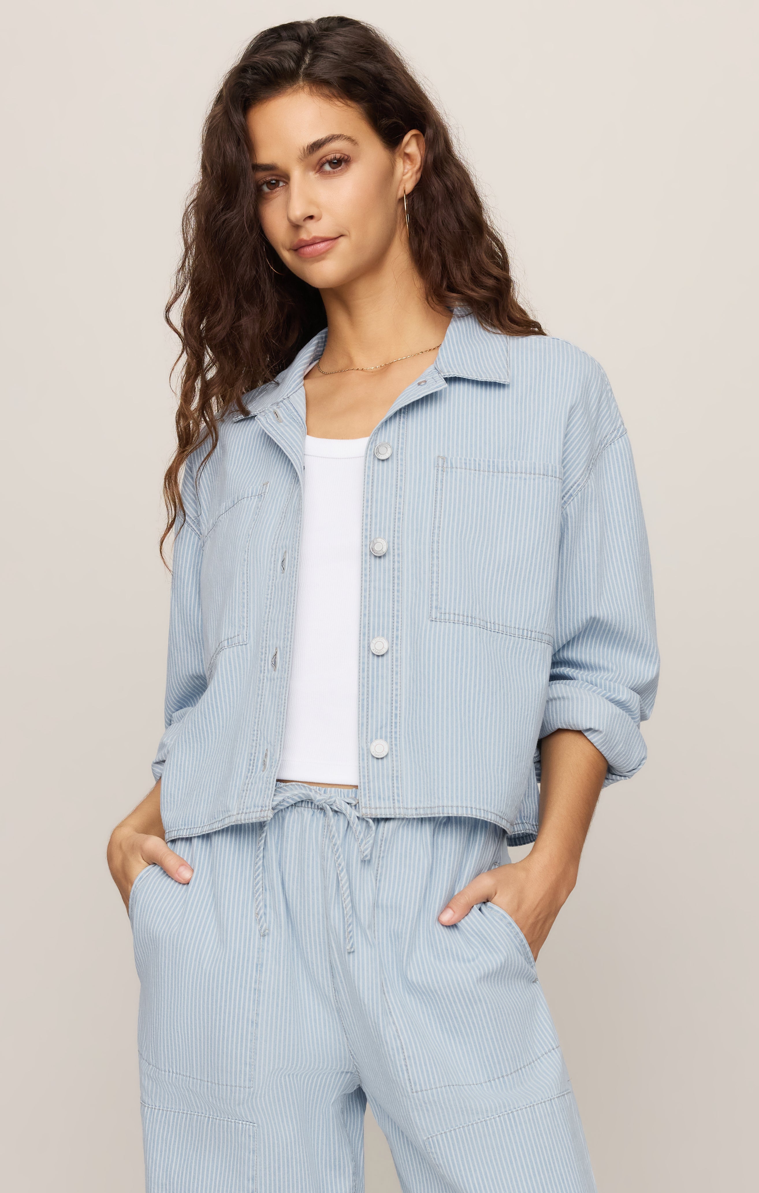 Z SUPPLY Erin soft denim striped cropped jacket