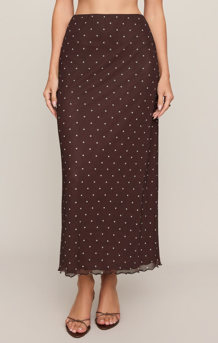 Z SUPPLY Edna Polka Dot Mesh Midi Skirt - Dark Chocolate