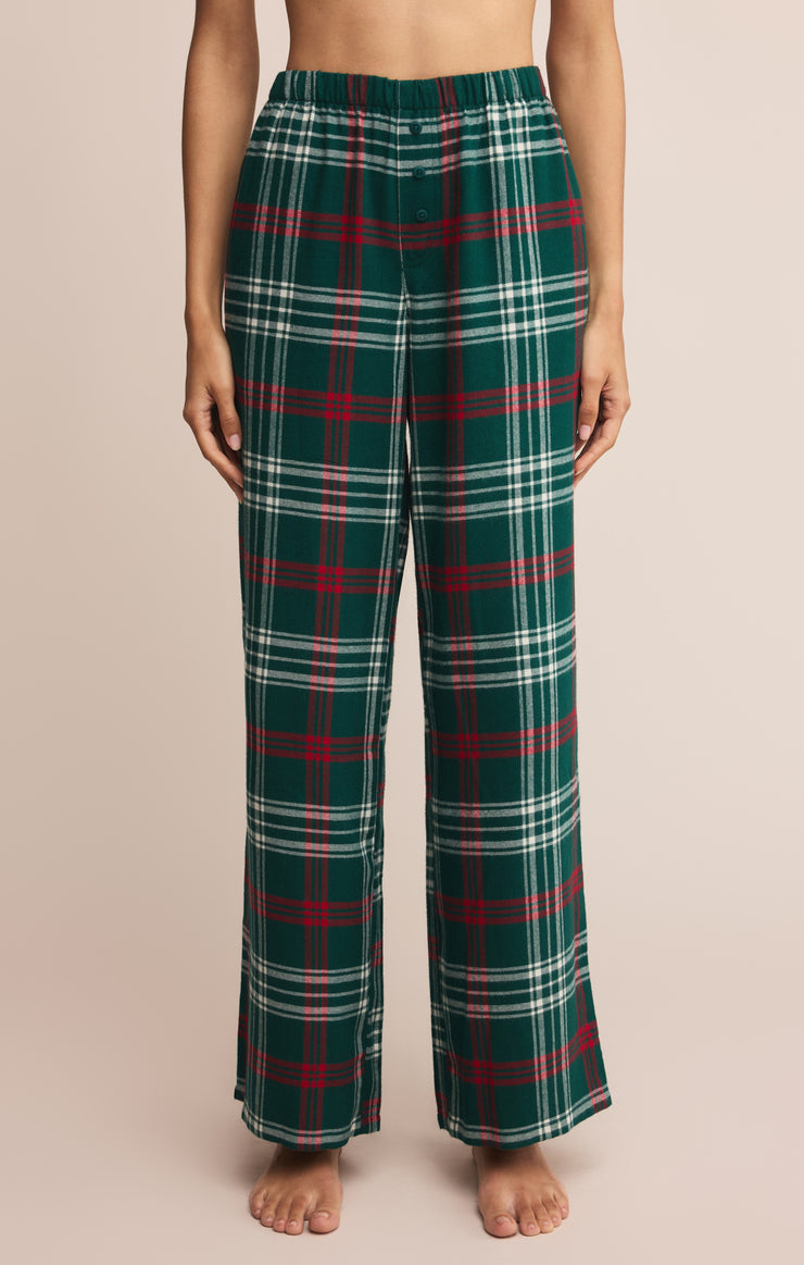 Green and red plaid wide leg lounge pants