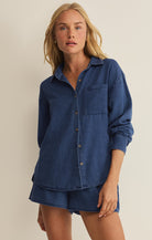 Z SUPPLY twill denim blue button up long sleeve shirt