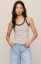 Z SUPPLY cream and brown striped scoop tank