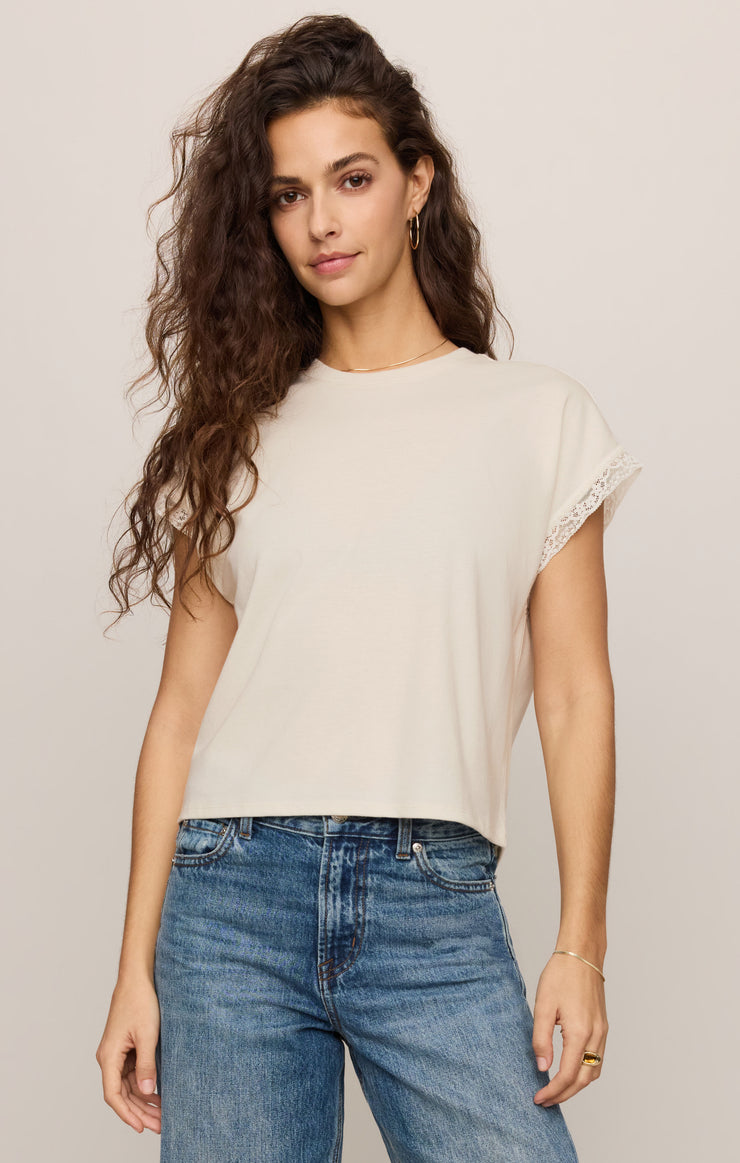 Z SUPPLY Marika Lace Trim Muscle Tee - Cloud