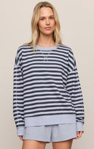 Z SUPPLY light blue and navy striped crewneck sweatshirt