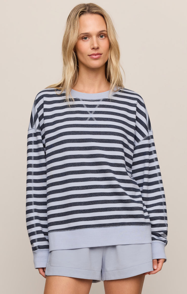 Z SUPPLY light blue and navy striped crewneck sweatshirt