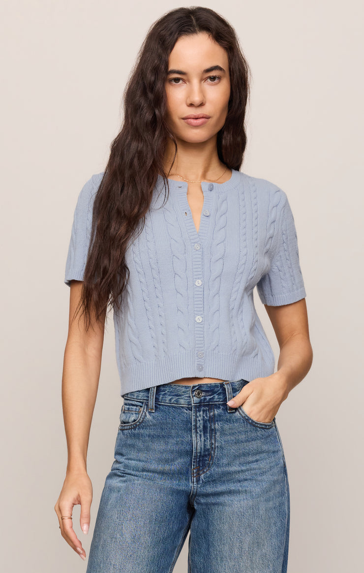 Z SUPPLY light blue cable knit short sleeve cardigan 