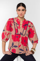 Velvet Heart floral blouse with red and blue flowers