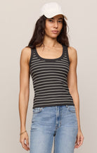 Z SUPPLY ash black and white striped scoop tank top