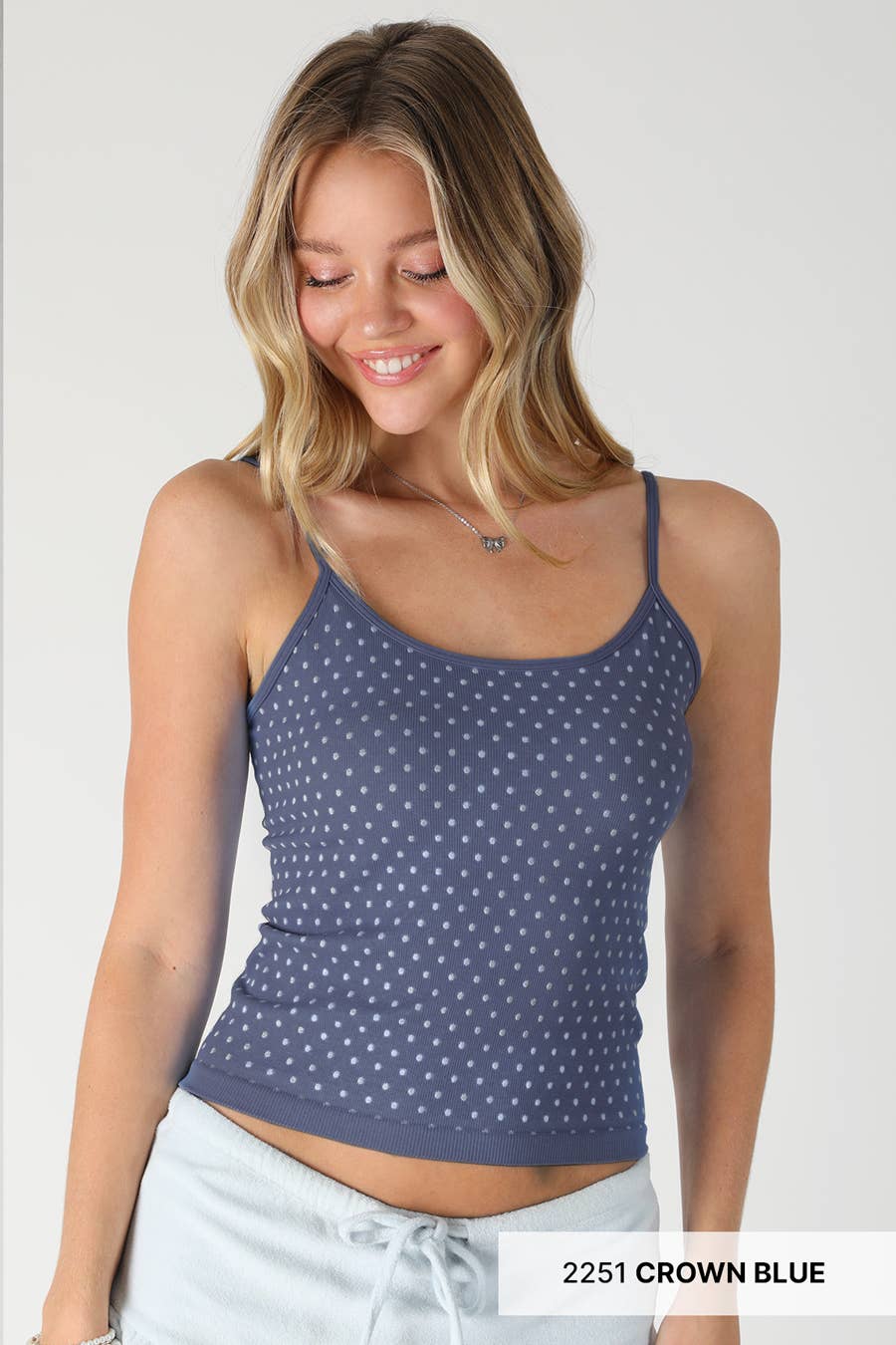 Nikibiki One Size Polka Dot Strap Cami in Crown Blue