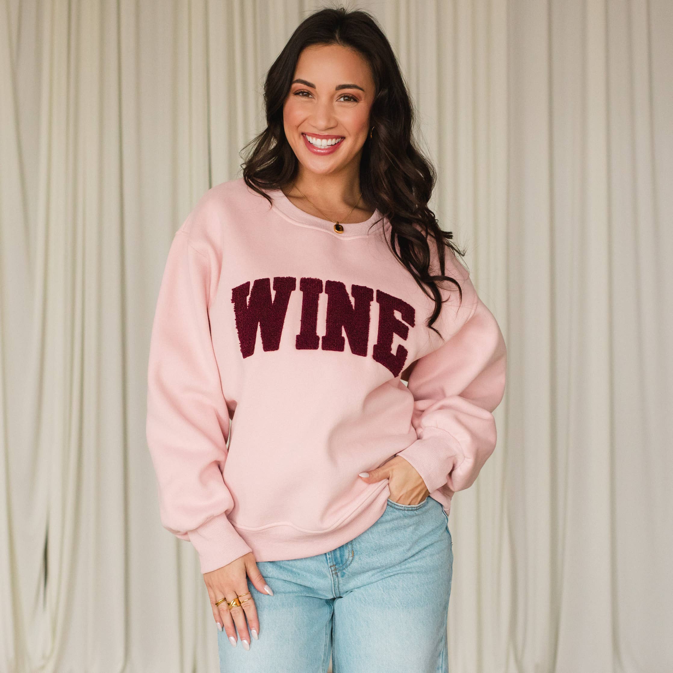Pink Panache Sweatshirt with Burgundy Lettering