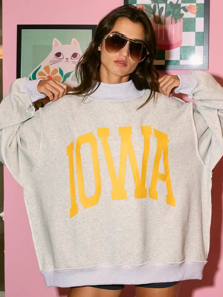 Grey Sweatshirt with Yellow Iowa Graphic