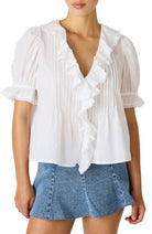 Steve Madden White V-Neck Blouse with Ruffles