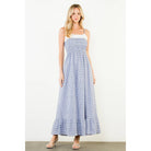smocked blue and white gingham maxi dress