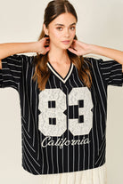 Game Day Sporty Stripe Jersey Tee in Black 