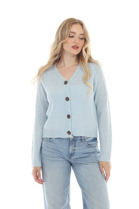 Light blue, button front  cardigan.