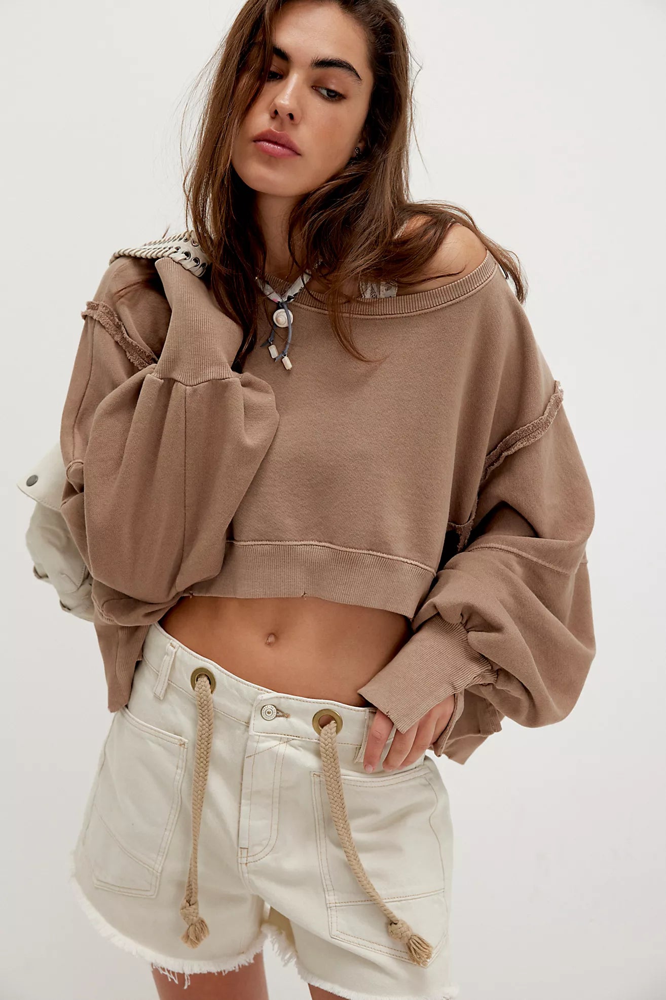 Free People moxie cut-off denim shorts in white 