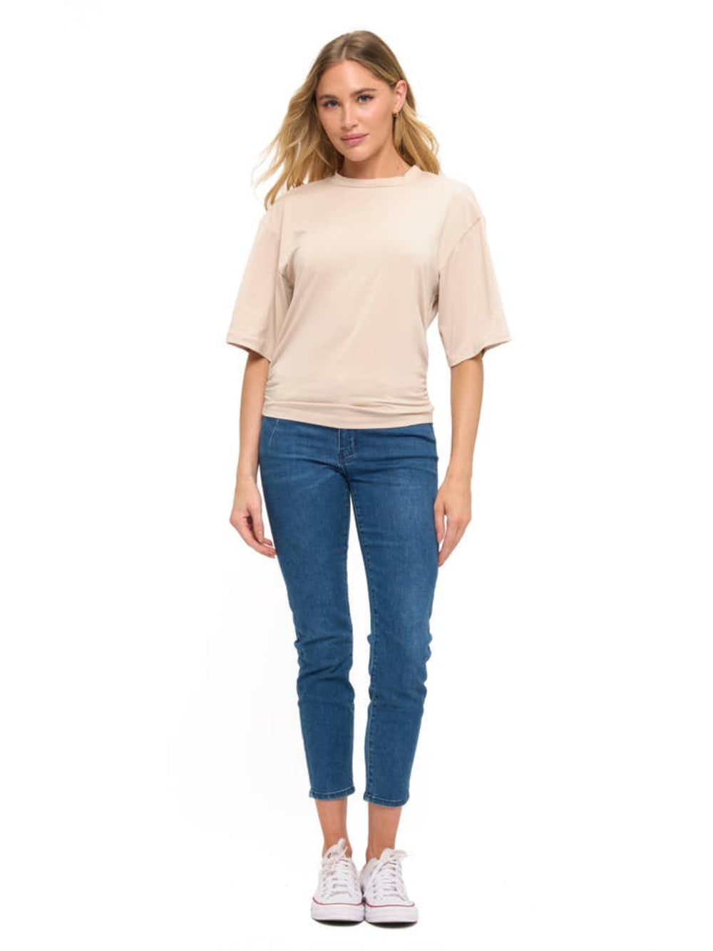 Ariella Ruched Detail T-Shirt in Modal - Sand